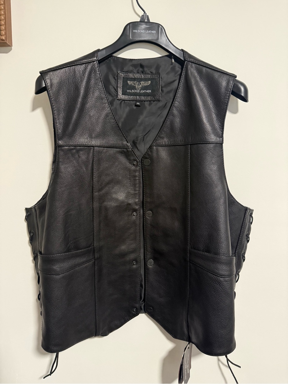Wilsons Leather Black Men's Leather Vest with Side Lacing
